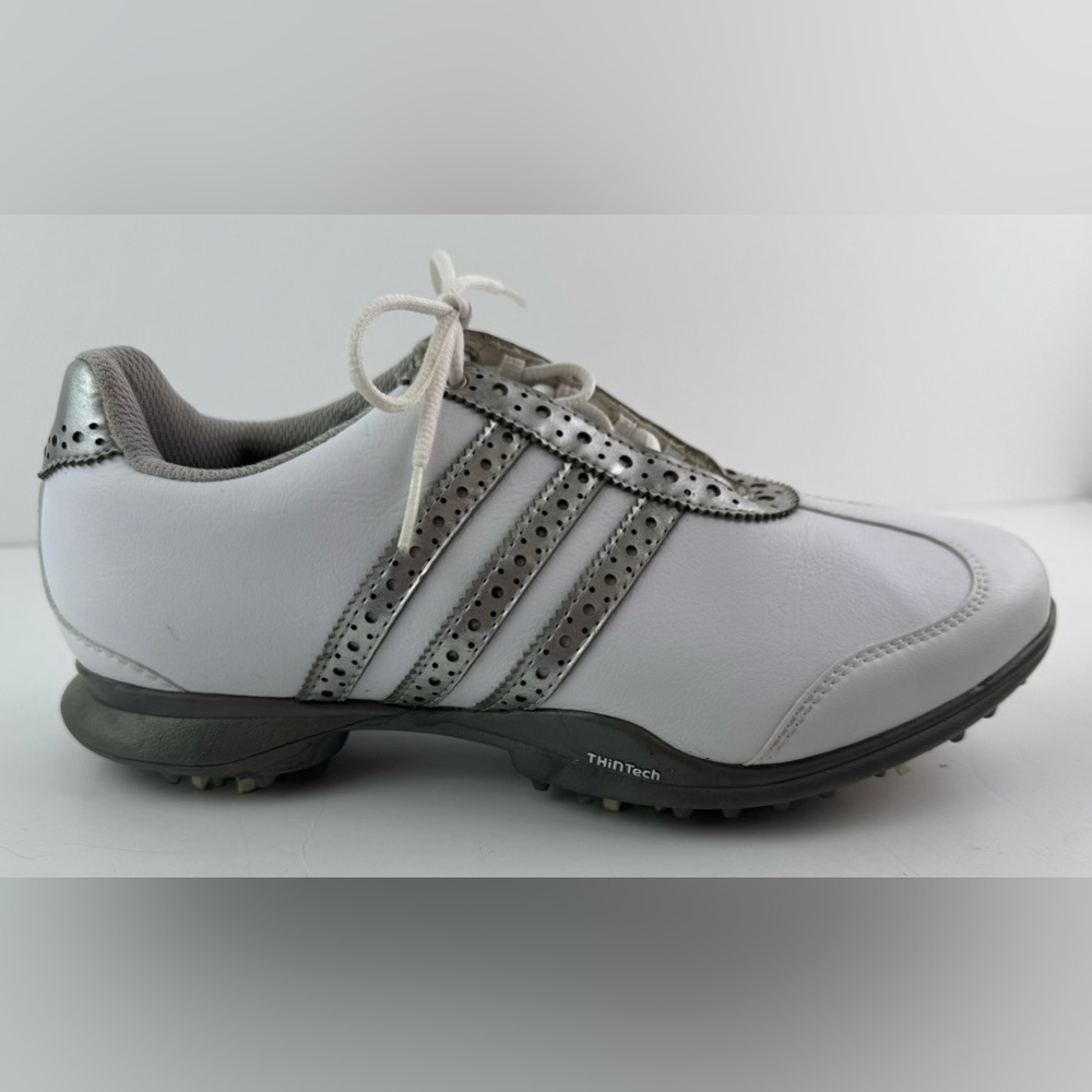 ADIDAS Traxion Thin Tech Fit Foam White &‎ Silver Soft Spike Golf Shoes Sz US 8